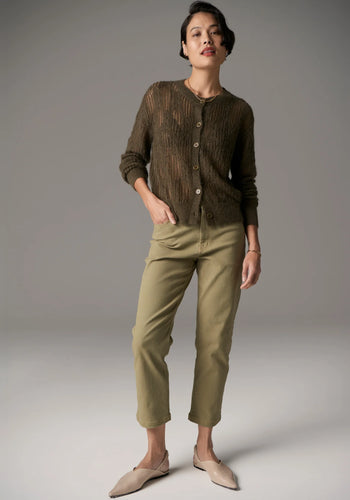 Pol Livia Pointelle Cardigan - Khaki Hyde Boutique