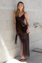 Load image into Gallery viewer, Georgia Zoe Margarita - Chocolate Satin Lace Trim Bais Maxi Skirt
