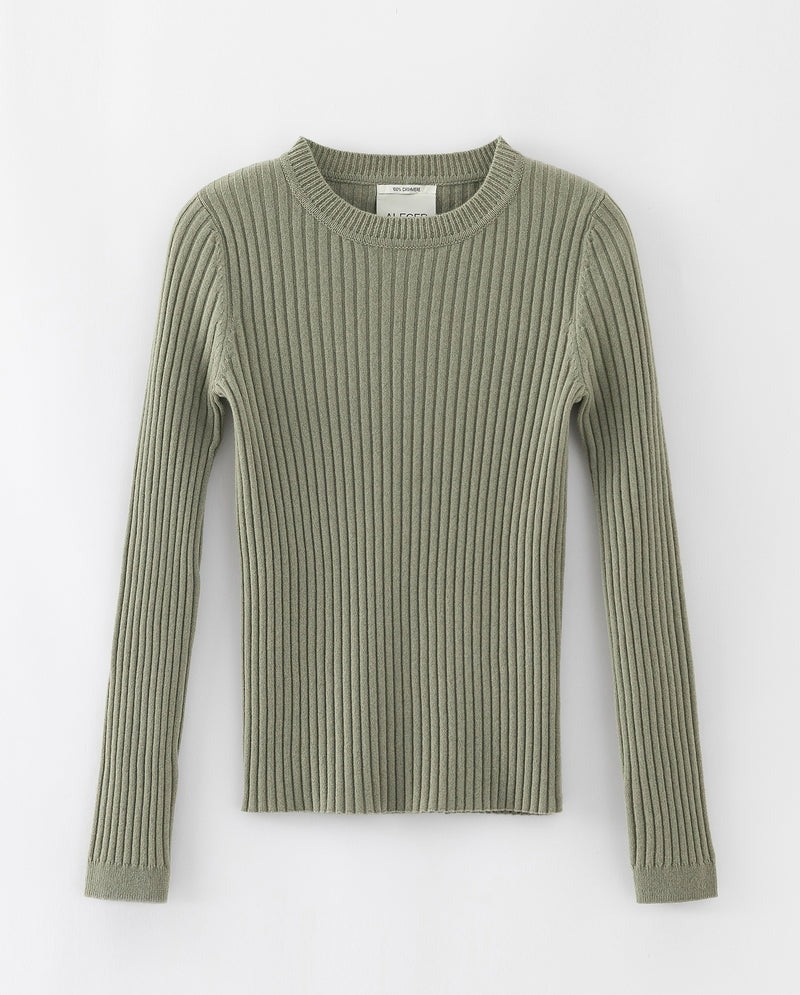 Aleger N.289 Pure Cashmere Ribbed L/S Tee - Dark Moss Hyde Boutique