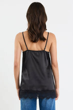 Load image into Gallery viewer, Georgia Zoe Noir - Black Satin Lace Trim Cami
