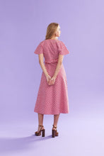 Load image into Gallery viewer, Ruby Petal Ruffle Midi Dress - Red Lilac Tartan Hyde Boutique
