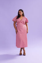 Load image into Gallery viewer, Ruby Petal Ruffle Midi Dress - Red Lilac Tartan Hyde Boutique
