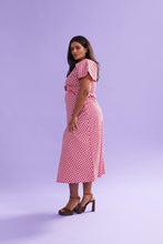 Load image into Gallery viewer, Ruby Petal Ruffle Midi Dress - Red Lilac Tartan Hyde Boutique
