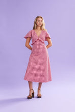 Load image into Gallery viewer, Ruby Petal Ruffle Midi Dress - Red Lilac Tartan Hyde Boutique
