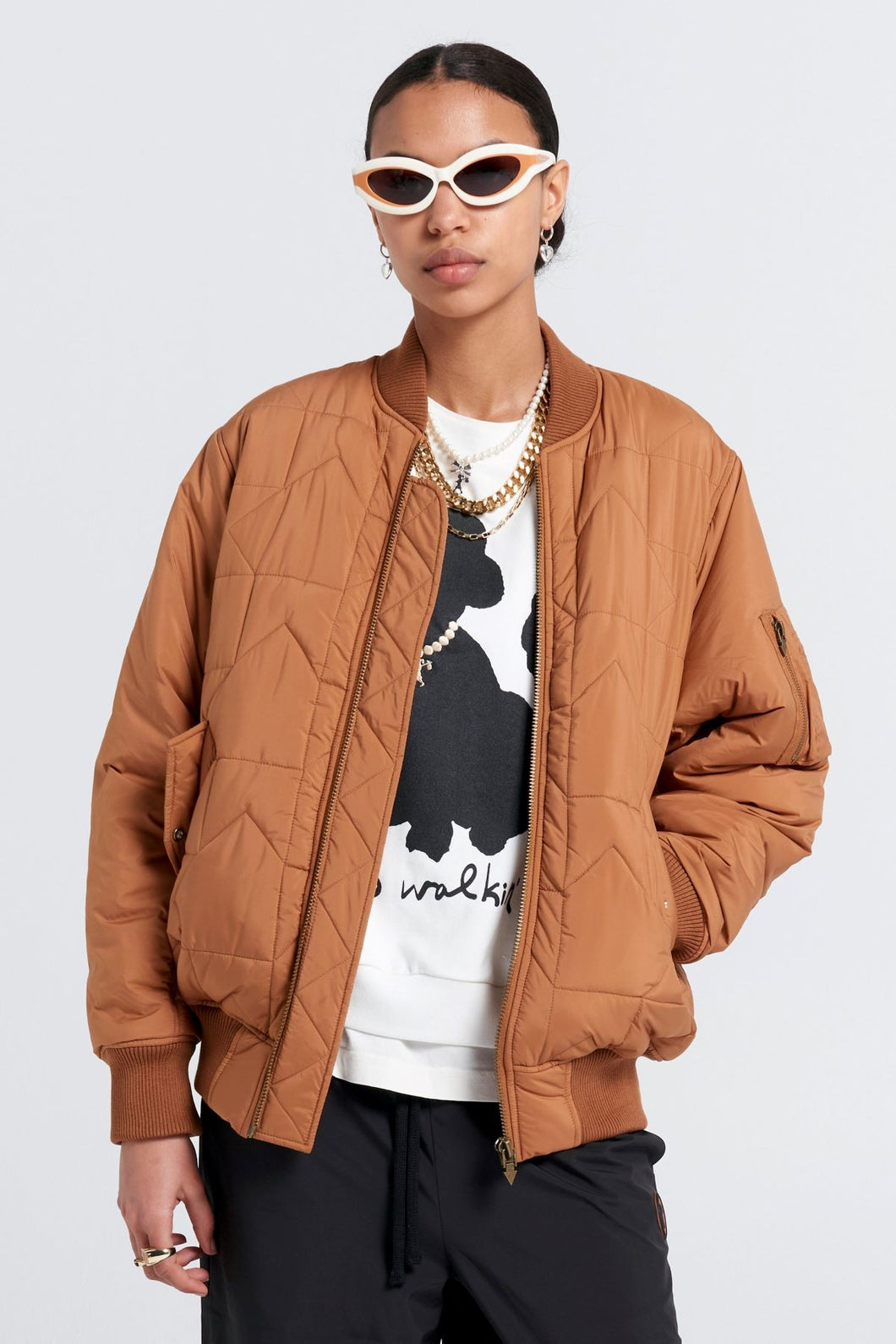 Karen Walker Quilted Bomber Jacket - Dark Tan Arriving Mid Sept Hyde Boutique
