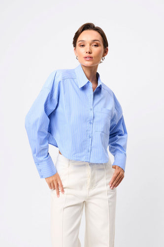 Mossman Repeat After Me Cropped Shirt - Blue Stripe Hyde Boutique