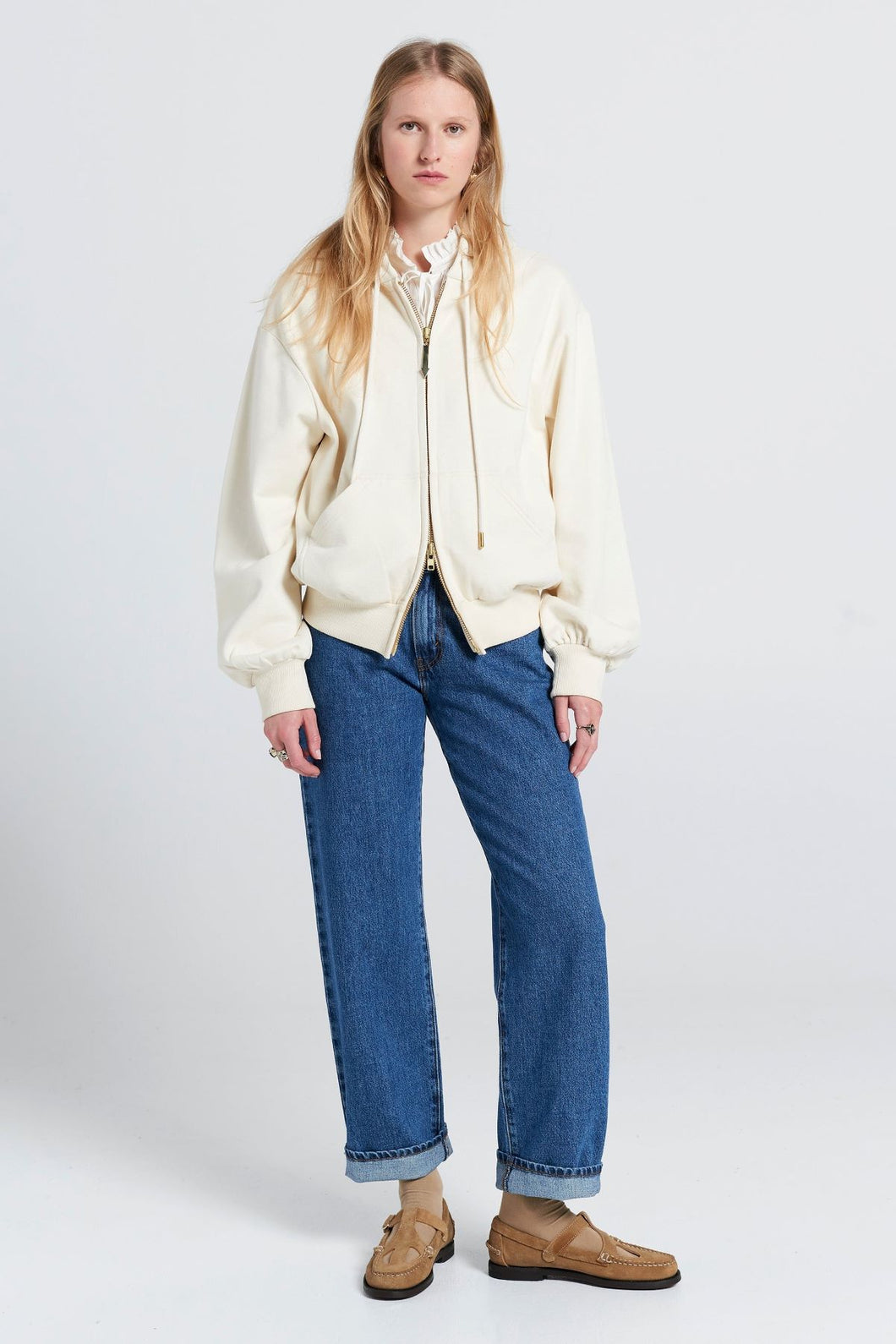Karen Walker College Cropped Oversized Hoodie - Ecru