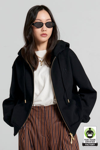 Karen Walker Runaway College Cropped Oversized Hoodie - Black Hyde Boutique