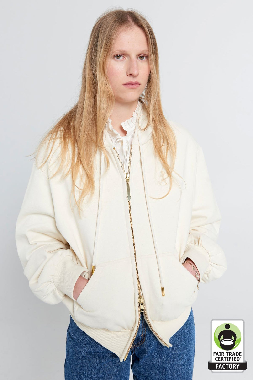 Karen Walker Runaway Girl Cropped Oversized Hoodie - Ecru