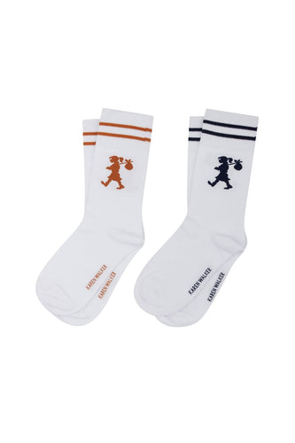 Karen Walker Runaway Girl Socks 2 Pack - White/Chestnut Navy Hyde Boutique