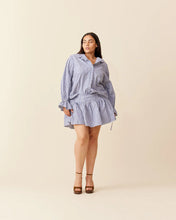 Load image into Gallery viewer, Ruby Sandler Ruffle Shirt - Navy Stripe Hyde Boutique
