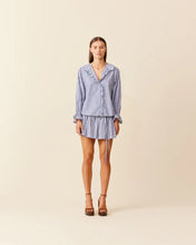 Load image into Gallery viewer, Ruby Sandler Ruffle Shirt - Navy Stripe Hyde Boutique
