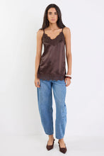 Load image into Gallery viewer, Georgia Zoe Noir - Chocolate Satin Lace Trim Cami
