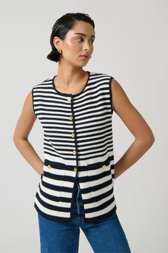 ONTE Helena Gilet Stripe 2 - Navy/White Hyde Boutique