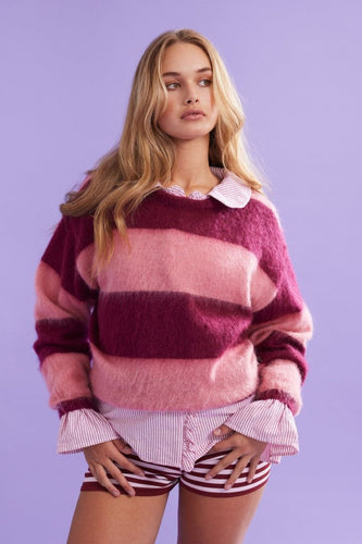 Ruby Velma Stripe Jumper - Pink / Burgundy Stripe Hyde Boutique