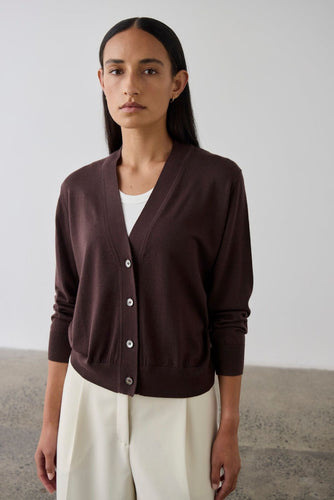 Laing Merino V-Neck Cardigan - Dark Bordeaux Hyde Boutique