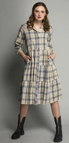 Drama the Label Adventure Dress - Ecru Blue Check  Hyde Boutique   